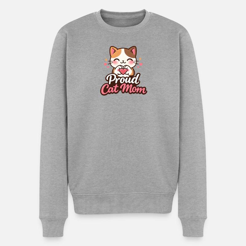 Proud Cat Mom Motiv - Männer Premium Bio Pullover - Grau meliert
