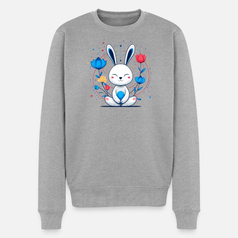 Kawaii Hase im Blütenkreis - Männer Premium Bio Pullover - Grau meliert