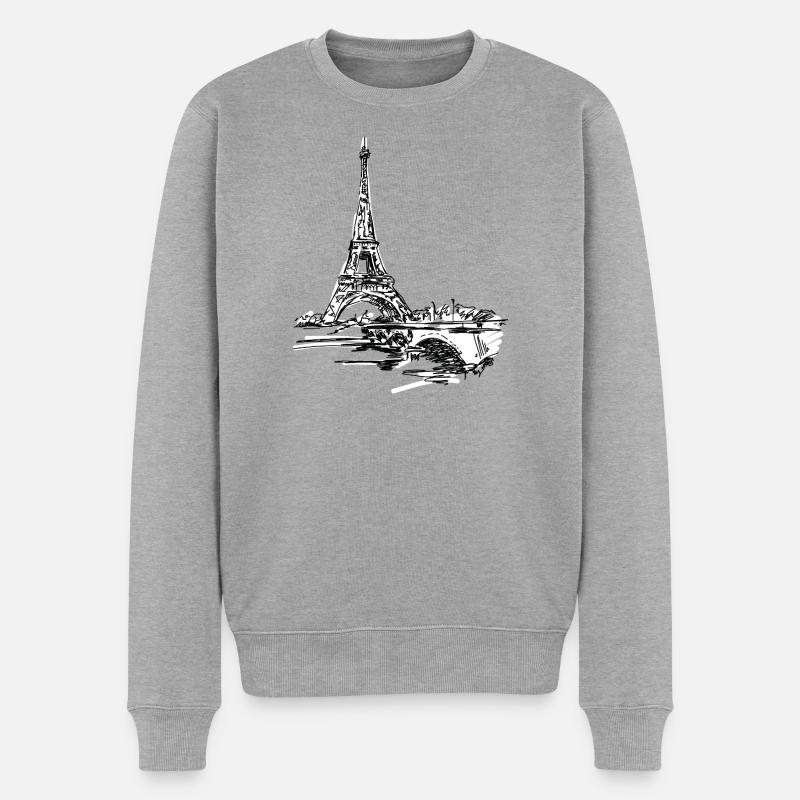 Skyline parisienne : Tour Eiffel louche - Pull Premium bio Homme - gris chiné