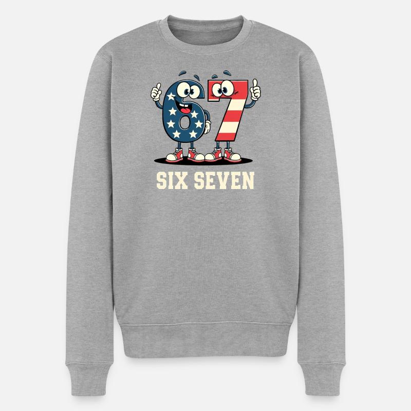 US Flag 67 Memes Six Seven - Pull Premium bio Homme - gris chiné
