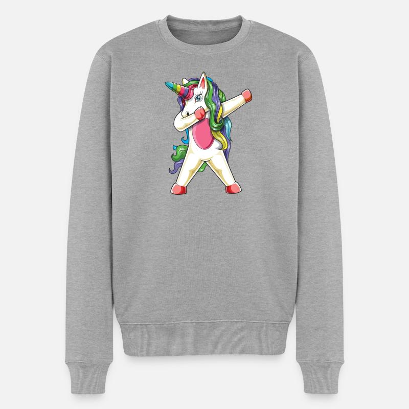 Lustiger Dabbing Einhorn-Regenbogen-Magischer Tanz - Männer Premium Bio Pullover - Grau meliert