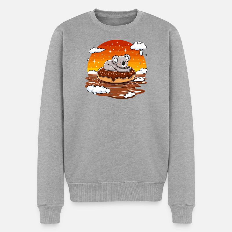 Koala auf Donut im Abendrot - Männer Premium Bio Pullover - Grau meliert
