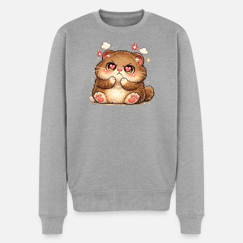 Kätzchen mit Herzaugen - Männer Premium Bio Pullover - Grau meliert
