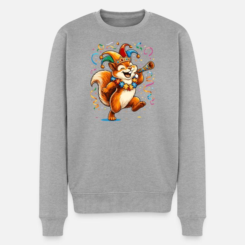 Karneval Eichhörnchen – Buntes Faschingsmotiv - Männer Premium Bio Pullover - Grau meliert