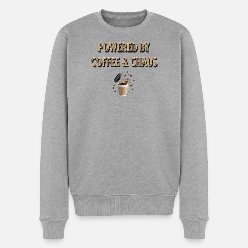 powered by coffee and chaos - Männer Premium Bio Pullover - Grau meliert