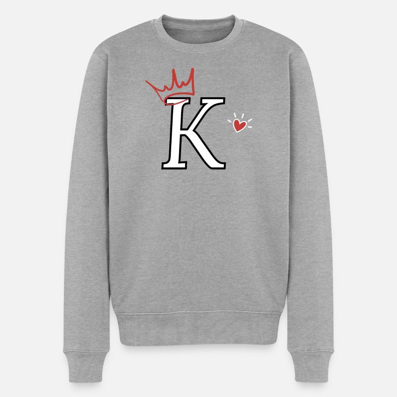 Buchstabe k Kronenherz - Männer Premium Bio Pullover - Grau meliert