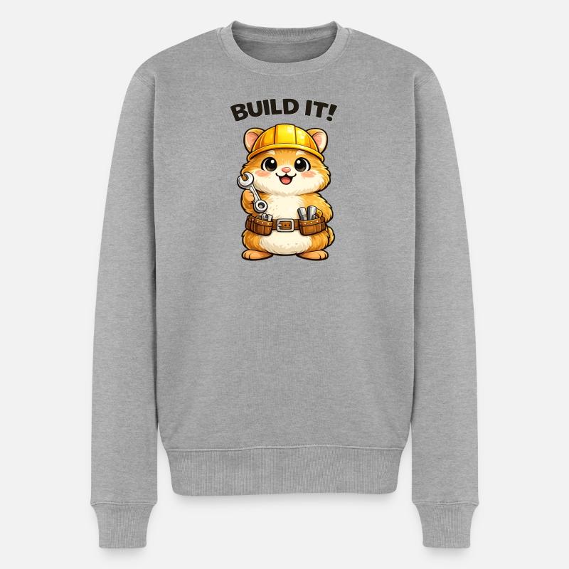 Baukatze: Bauhelm und Werkzeug - Männer Premium Bio Pullover - Grau meliert