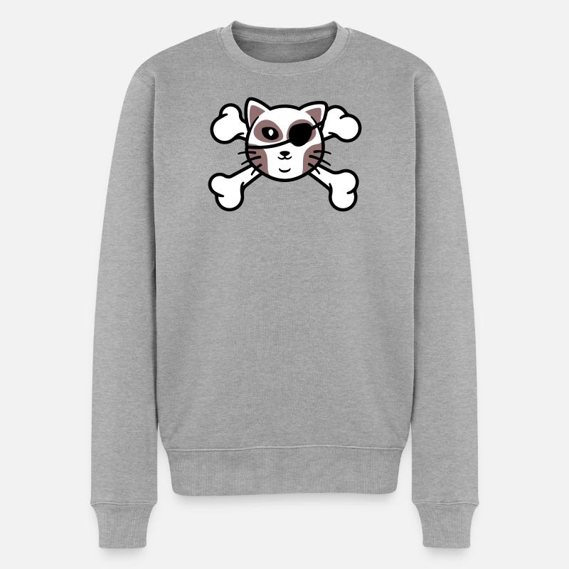 Patch de Crâne de chaton pirate - Pull Premium bio Homme - gris chiné