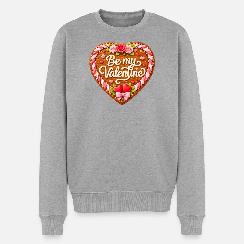 Lebkuchenherz Be my Valentine  - Männer Premium Bio Pullover - Grau meliert