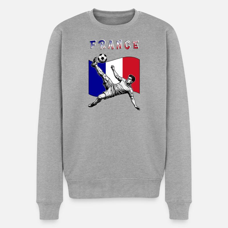 Fußball Frankreich Flagge Fallrückzieher - Männer Premium Bio Pullover - Grau meliert