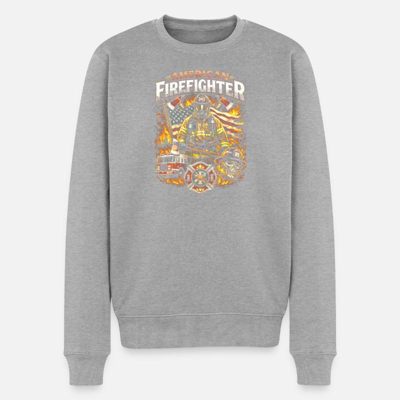 Héros pompier américain - Pull Premium bio Homme - gris chiné