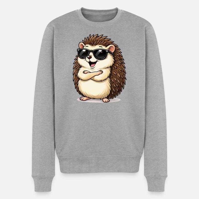 Igel mit Sonnenbrille - Männer Premium Bio Pullover - Grau meliert