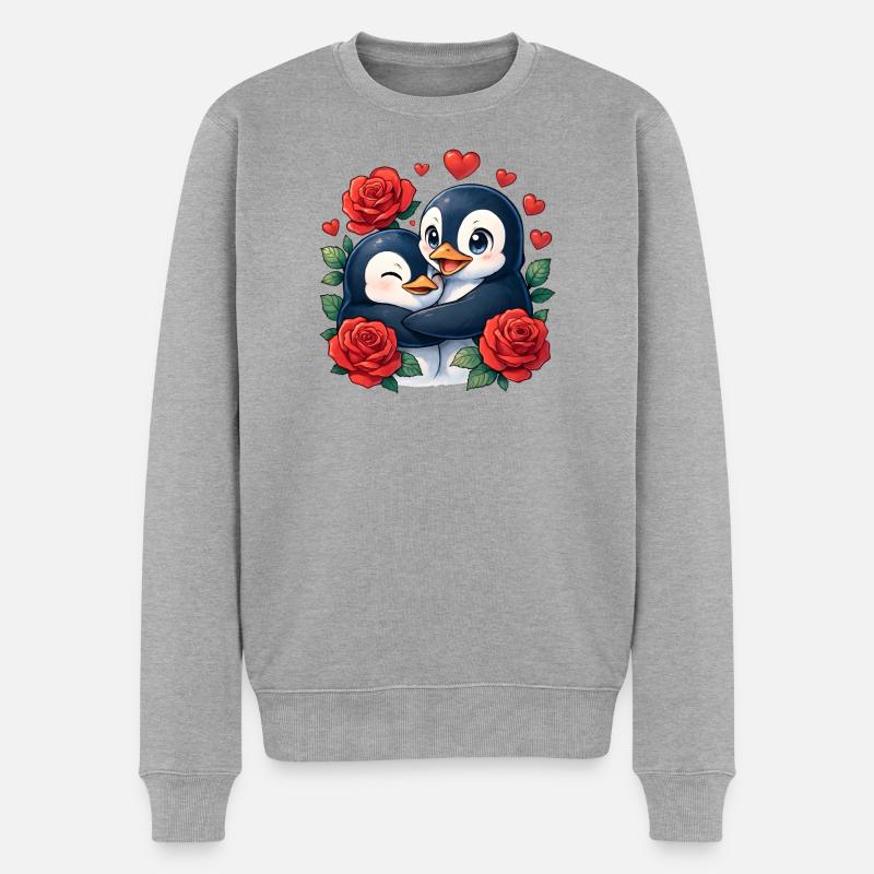 Zweisamkeit Pinguine Rosenherz - Männer Premium Bio Pullover - Grau meliert