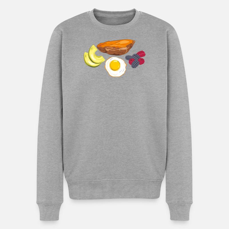 Spiegelei, Süßkartoffel, Avocado und Beeren - Männer Premium Bio Pullover - Grau meliert