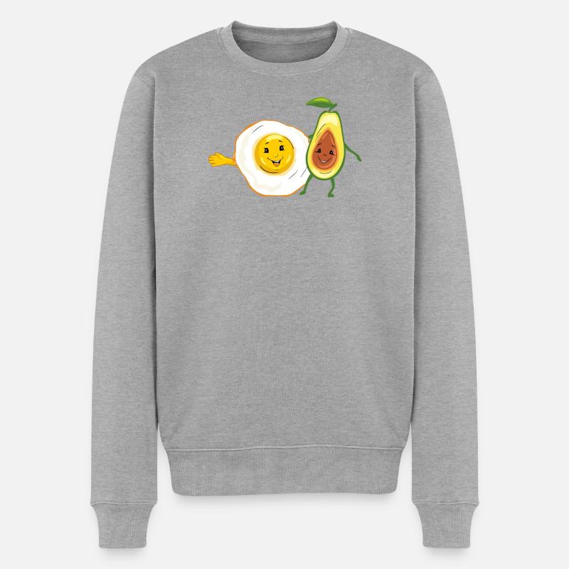 Cartoon_smiling_fried_egg_and_avocado - Männer Premium Bio Pullover - Grau meliert