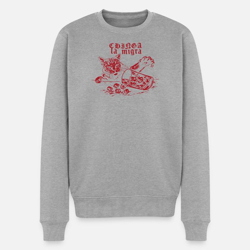 Chinga la migra Cat - Männer Premium Bio Pullover - Grau meliert