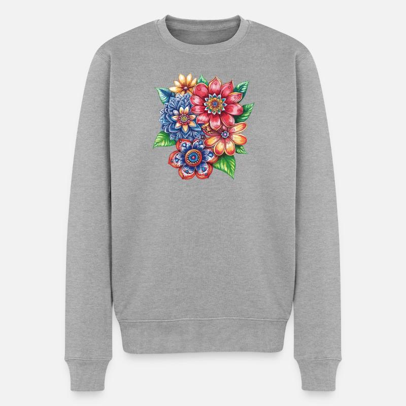 Farbexplosion Blütenbouquet - Männer Premium Bio Pullover - Grau meliert