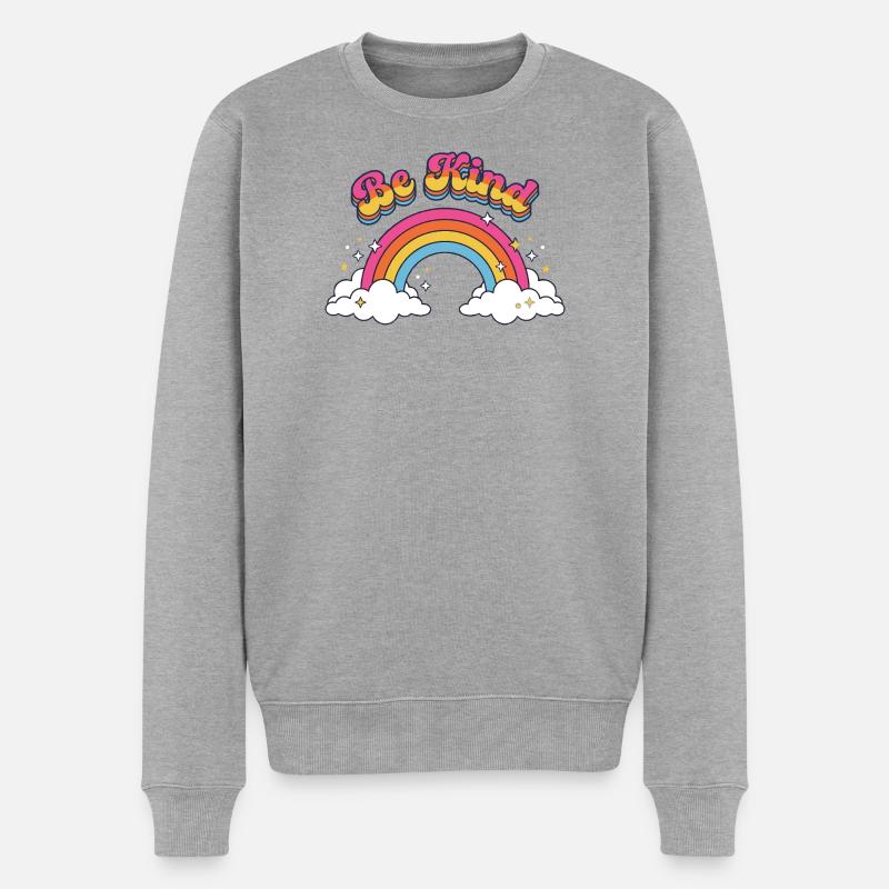 Sei freundlich Retro Regenbogen-Positive Vibes - Männer Premium Bio Pullover - Grau meliert