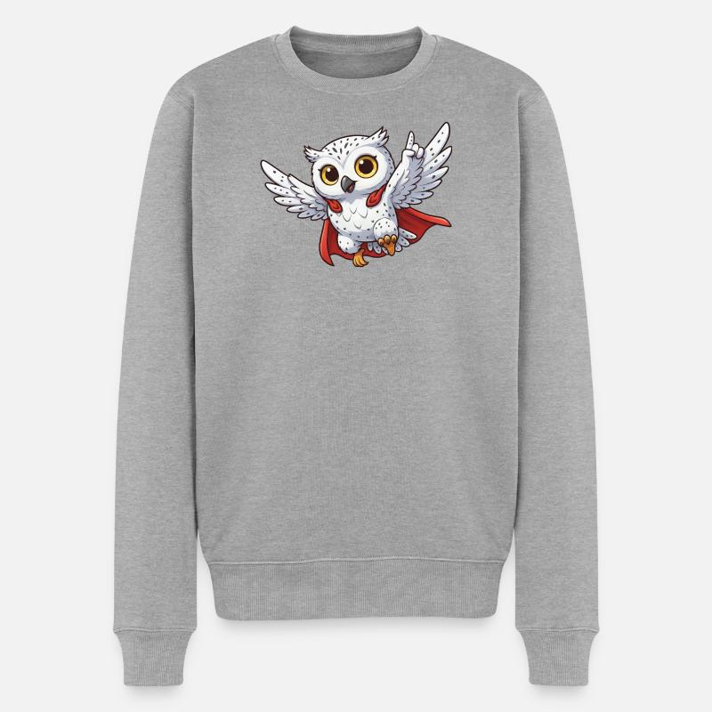 Coole Eule Motivationssprüche Held Schneeeule - Männer Premium Bio Pullover - Grau meliert