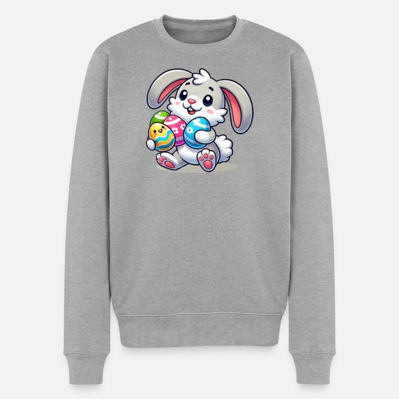 Osterhase mit bunten Eiern - Männer Premium Bio Pullover - Grau meliert