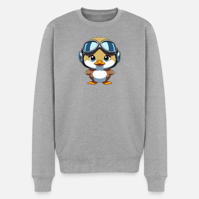 Quakender Pilot mit Fliegerbrille - Männer Premium Bio Pullover - Grau meliert