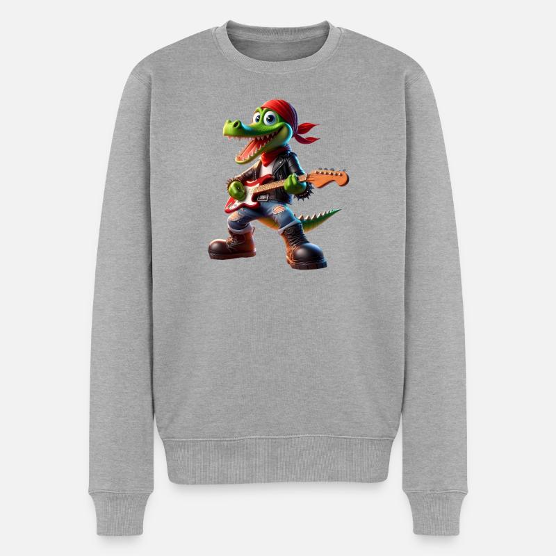 Kroko-Rocker mit Gitarre - Männer Premium Bio Pullover - Grau meliert