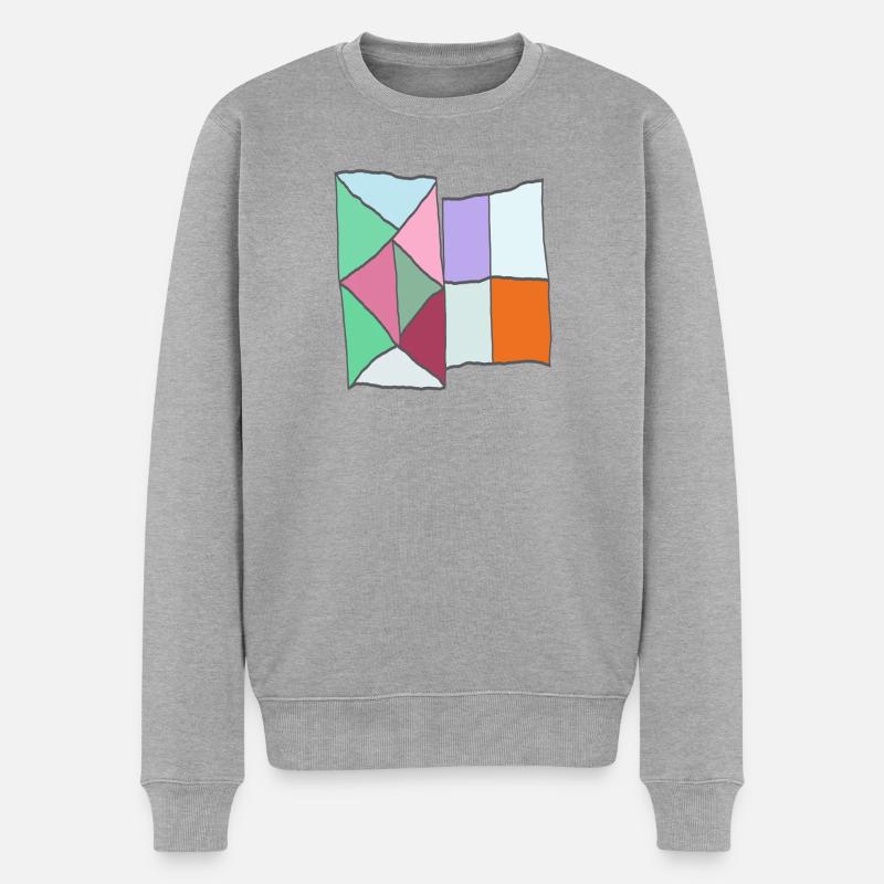 Geometrisches Quiltblock-Mosaik - Männer Premium Bio Pullover - Grau meliert