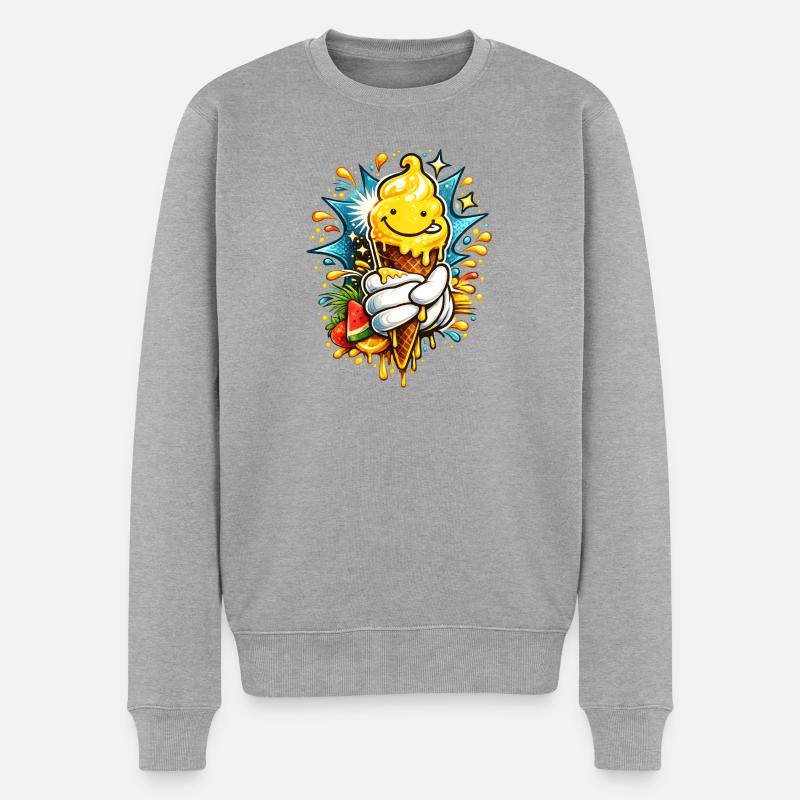 Fröhliche Schmelzende Eiscreme Illustration  - Männer Premium Bio Pullover - Grau meliert