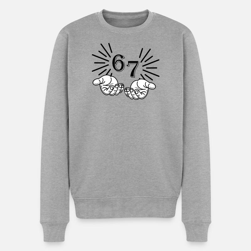 67 Meme Hands, Déclaration Virale Design - Pull Premium bio Homme - gris chiné
