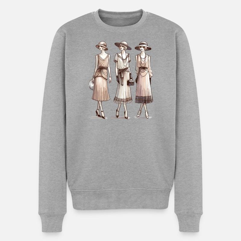 Flapper 1920er Beige - Männer Premium Bio Pullover - Grau meliert