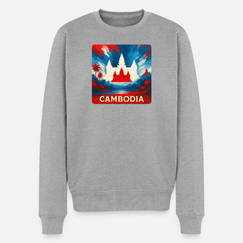 Kambodscha Tempel Design - Männer Premium Bio Pullover - Grau meliert