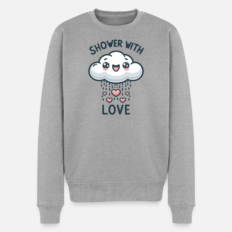 Regenwolke der Liebe mit Herzen - Männer Premium Bio Pullover - Grau meliert