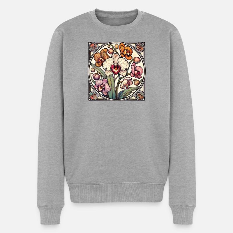 Orchideen-Buntglas-Kreis - Männer Premium Bio Pullover - Grau meliert