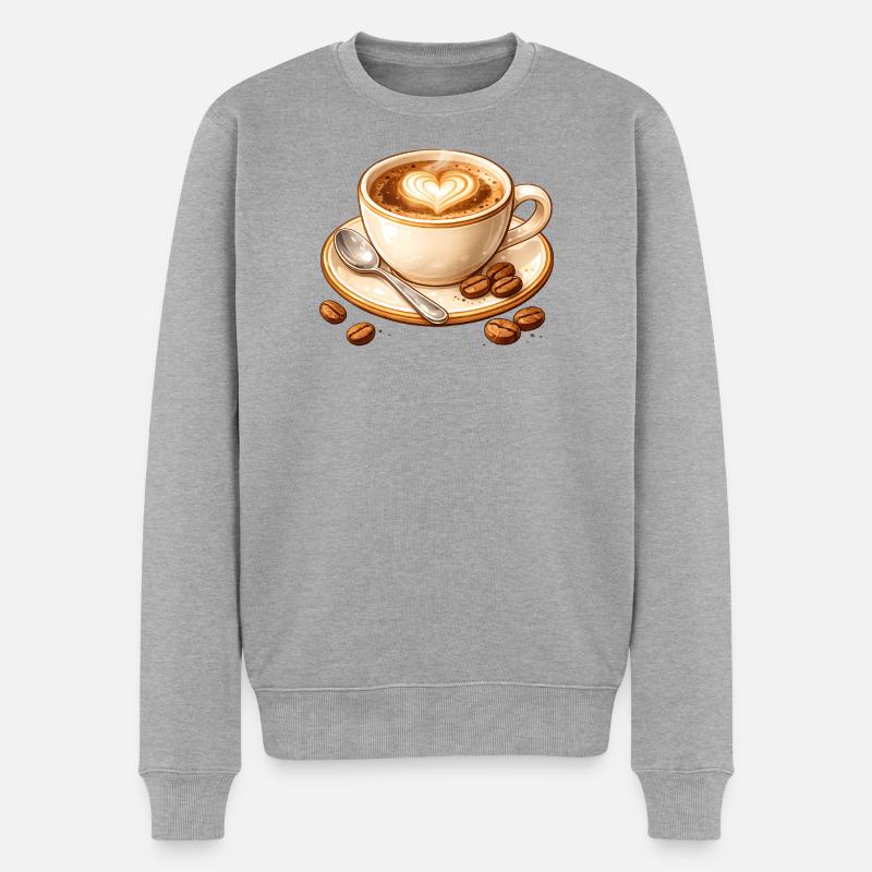 Illustration au café avec cœur - Pull Premium bio Homme - gris chiné