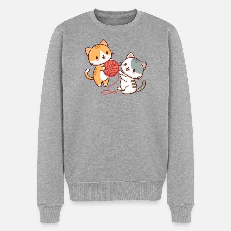 Kätzchen und Kawaii-Ball - Männer Premium Bio Pullover - Grau meliert