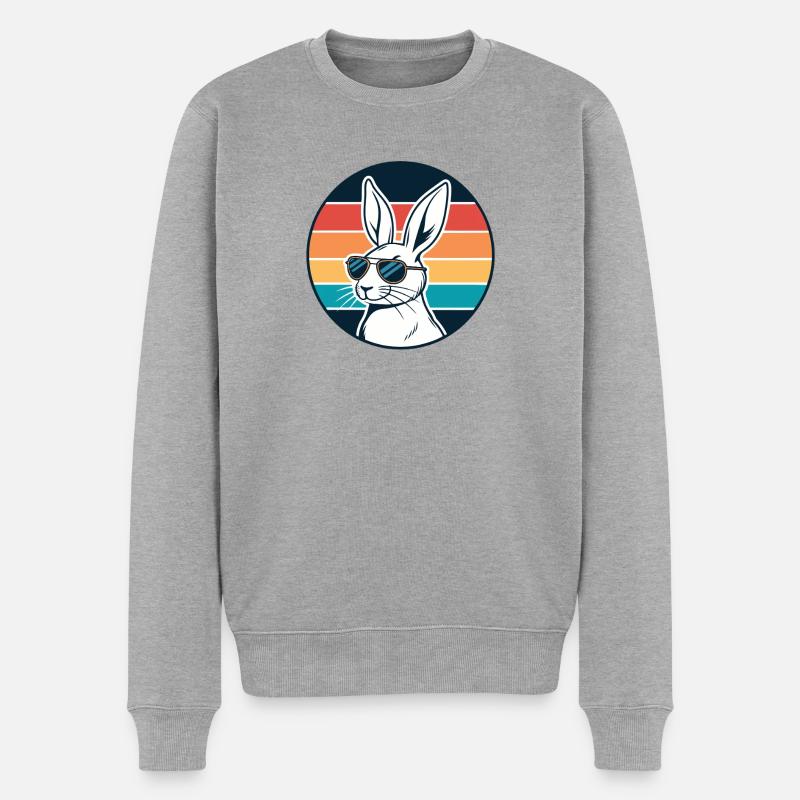 Sunny Retro Bunny mit Brille - Männer Premium Bio Pullover - Grau meliert