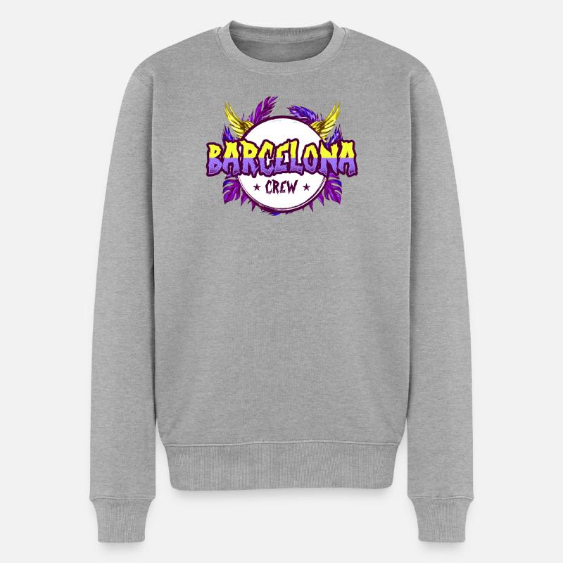 Barcelona Crew Bunt - Männer Premium Bio Pullover - Grau meliert