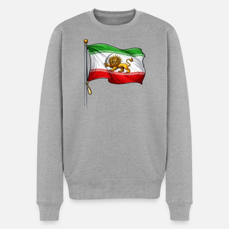 Löwe Schwert Iran Flag - Männer Premium Bio Pullover - Grau meliert