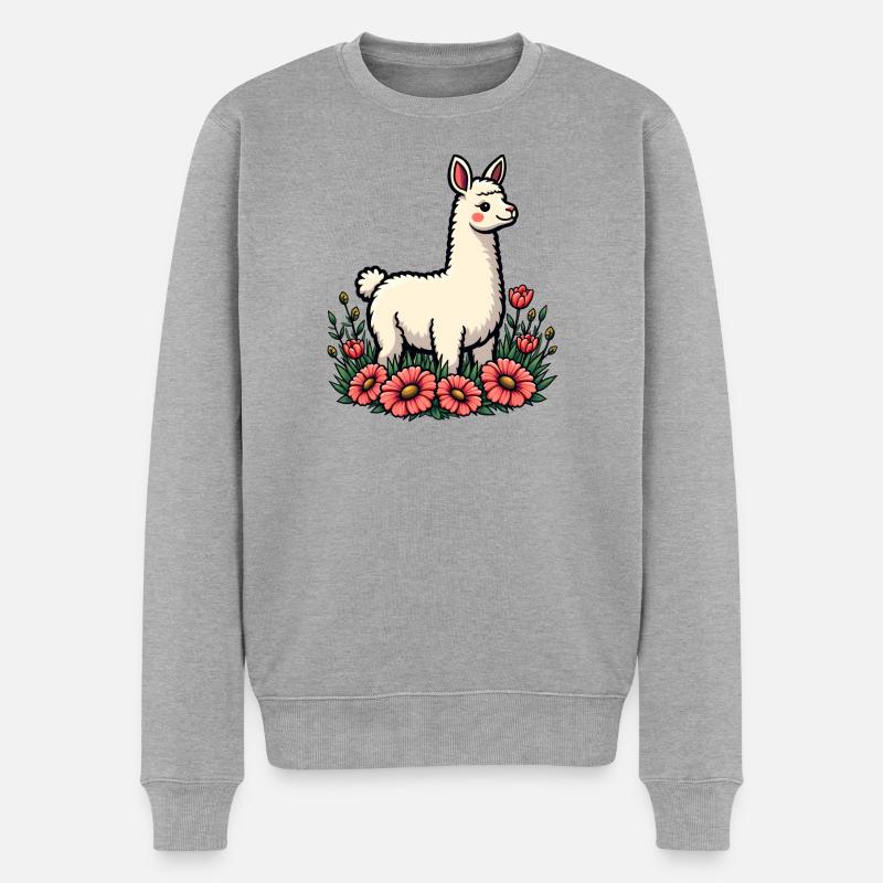 Lama - Männer Premium Bio Pullover - Grau meliert