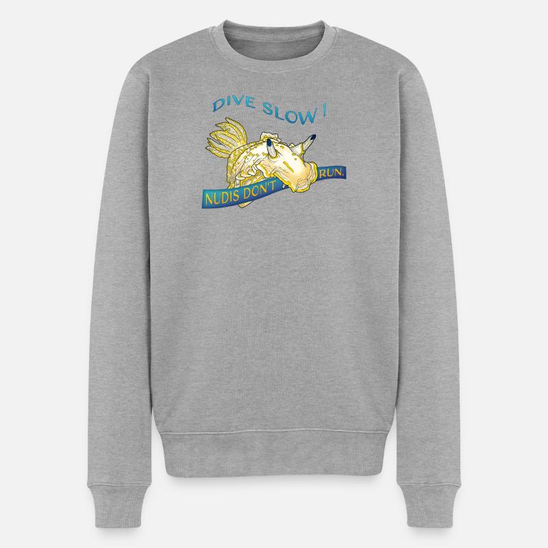 Nudis Don’t Run – Slow Down & Dive - Männer Premium Bio Pullover - Grau meliert