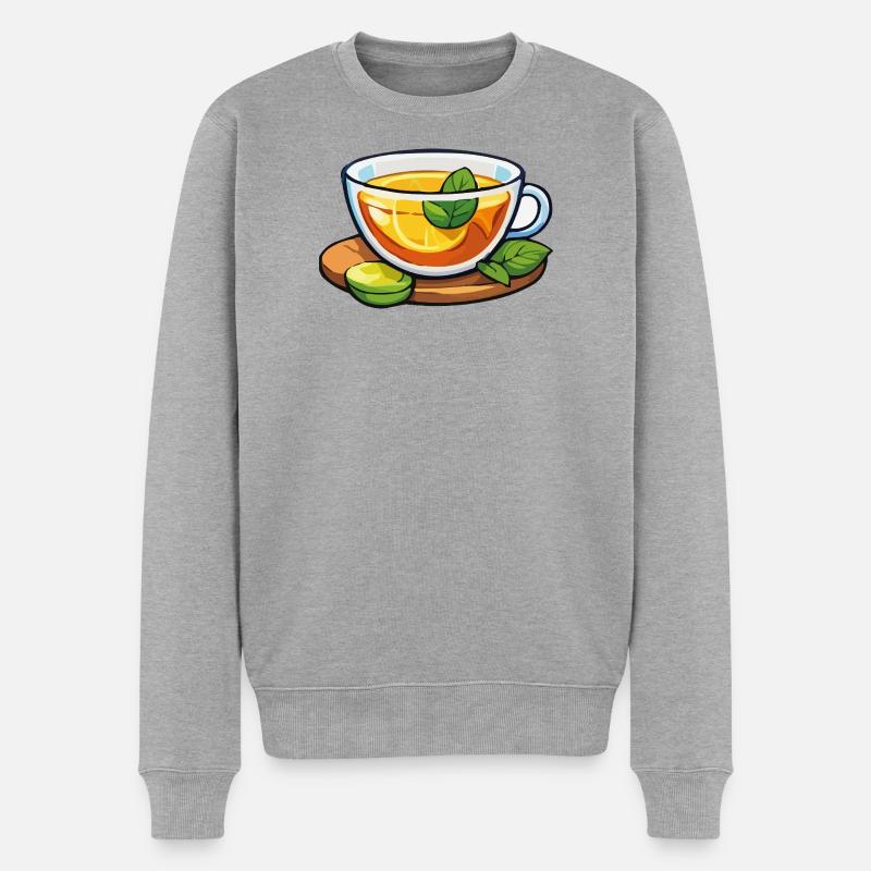 Zitrustee mit Minze - Männer Premium Bio Pullover - Grau meliert