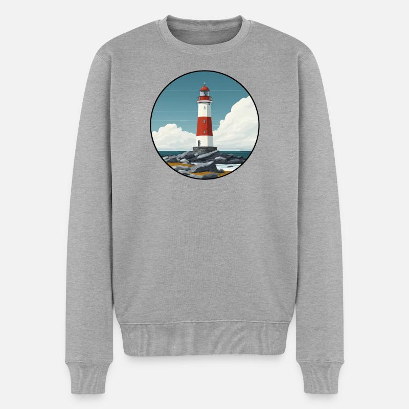 Phare breton sur la côte rocheuse - Pull Premium bio Homme - gris chiné