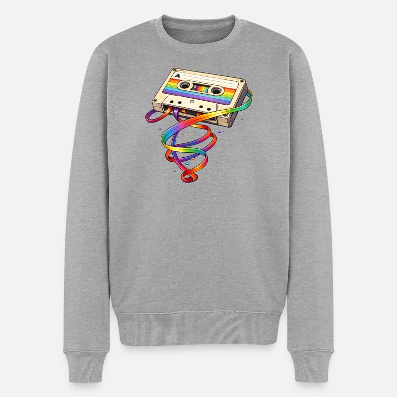 Cassette rétro avec ruban arc-en-ciel - Pull Premium bio Homme - gris chiné
