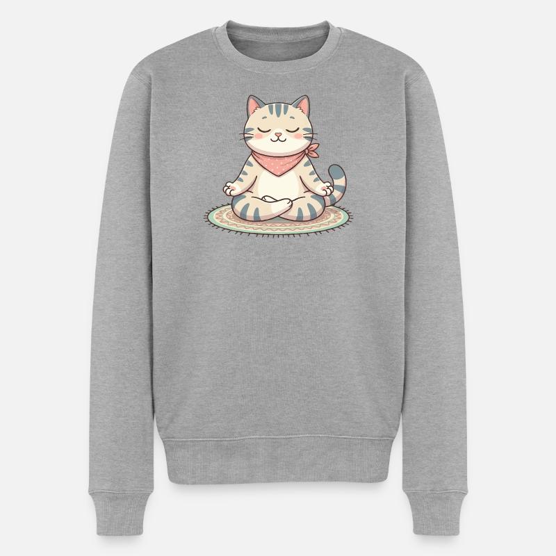 Zen-Katzen-Meditation - Männer Premium Bio Pullover - Grau meliert