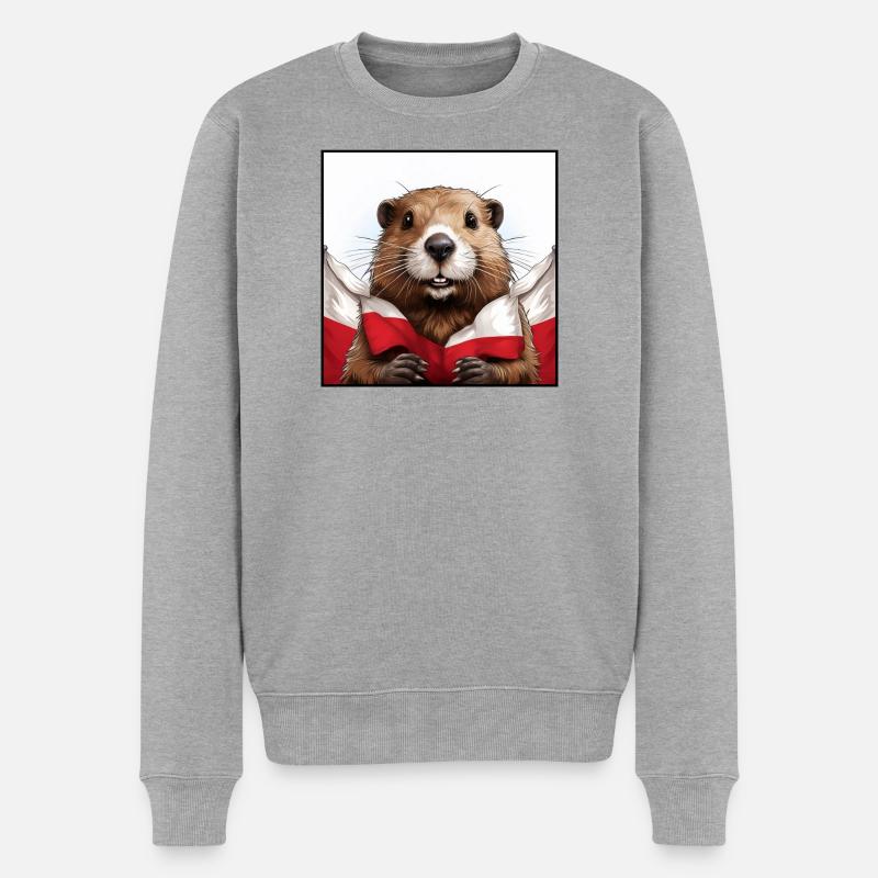 Biber Polen Flagge - Männer Premium Bio Pullover - Grau meliert