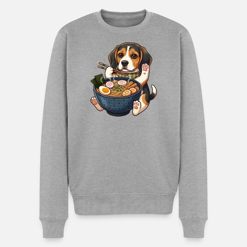 Beagle Ramen Papaws - Männer Premium Bio Pullover - Grau meliert