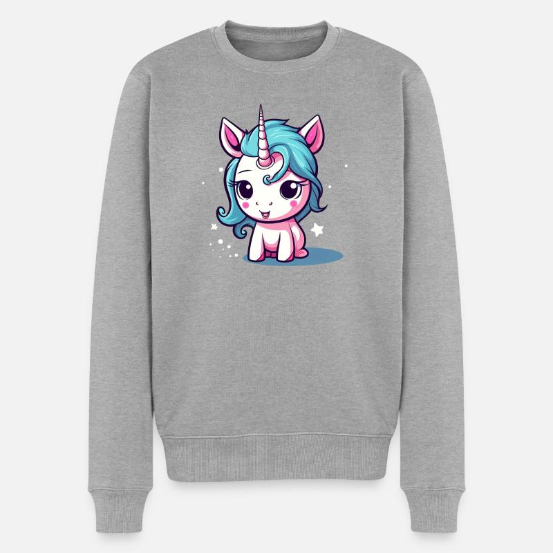 Blauhaariges Einhornchen Sticker - Männer Premium Bio Pullover - Grau meliert