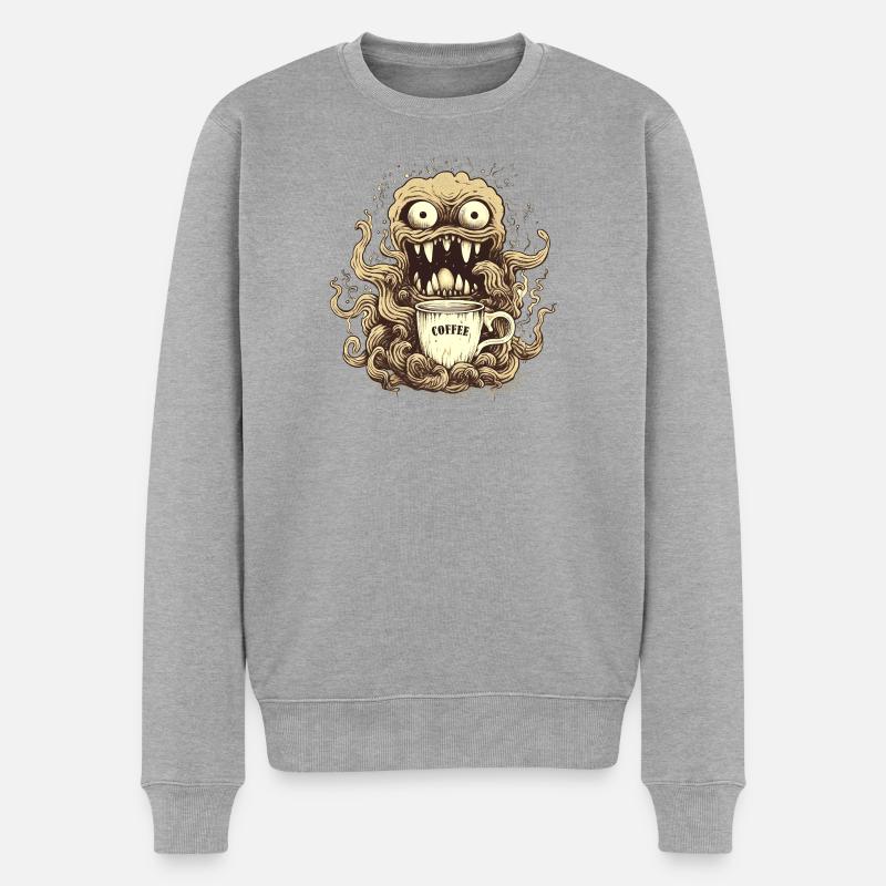 Kaffeemonster  - Koffein Zombie - Morgenmuffel - Männer Premium Bio Pullover - Grau meliert