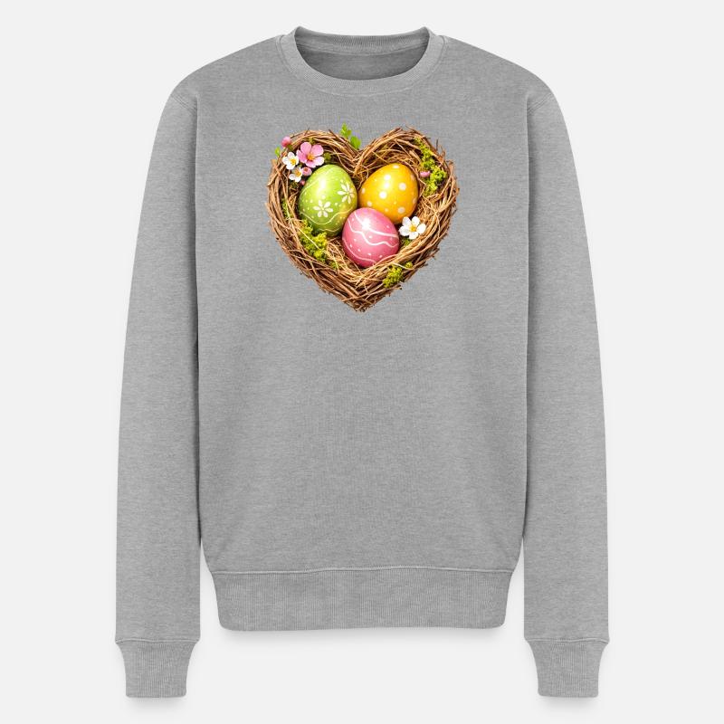 Herzförmiges Osternest mit Eiern - Männer Premium Bio Pullover - Grau meliert