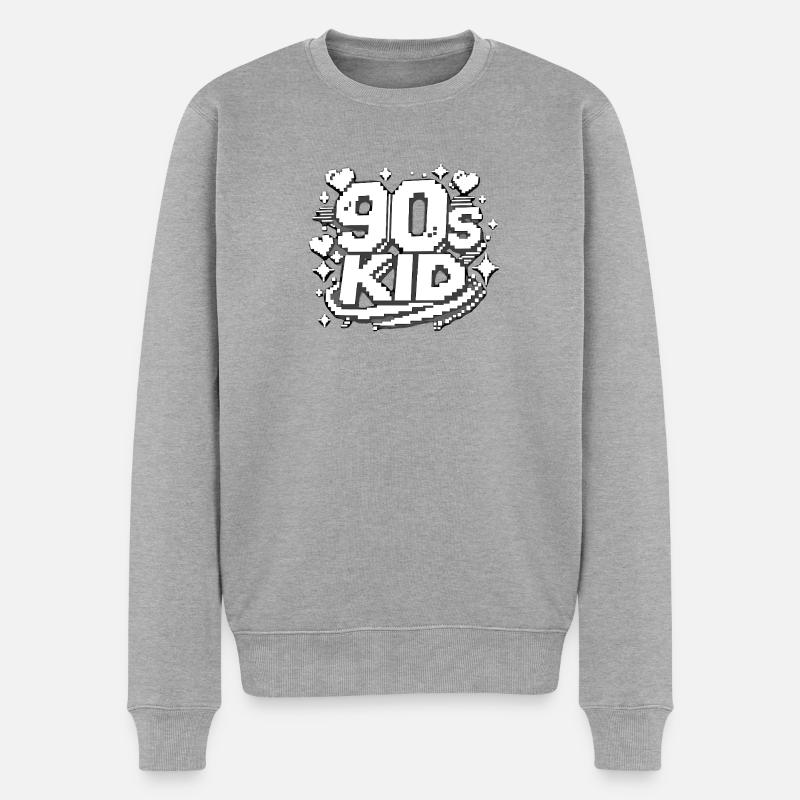 90er Kid Pixel Design - Männer Premium Bio Pullover - Grau meliert